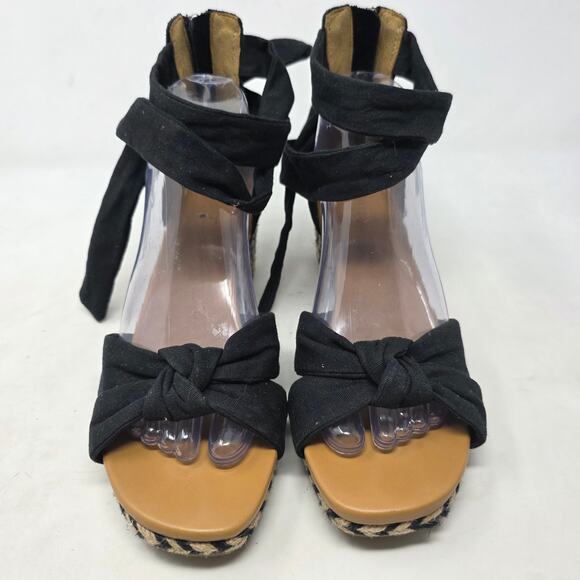 UGG Black Canvas Wedge Sandals Size 8 Womens Ankle Wrap Espadrilles - Picture 3 of 8